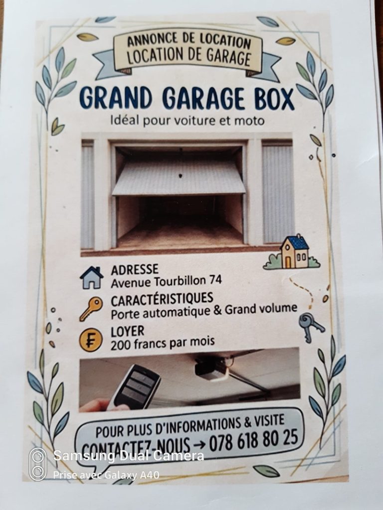 Grand garage-box à louer à Sion – Avenue de Tourbillon 72–74
