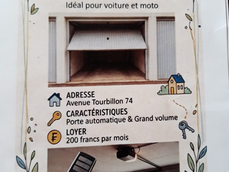 Grand garage-box à louer à Sion – Avenue de Tourbillon 72–74